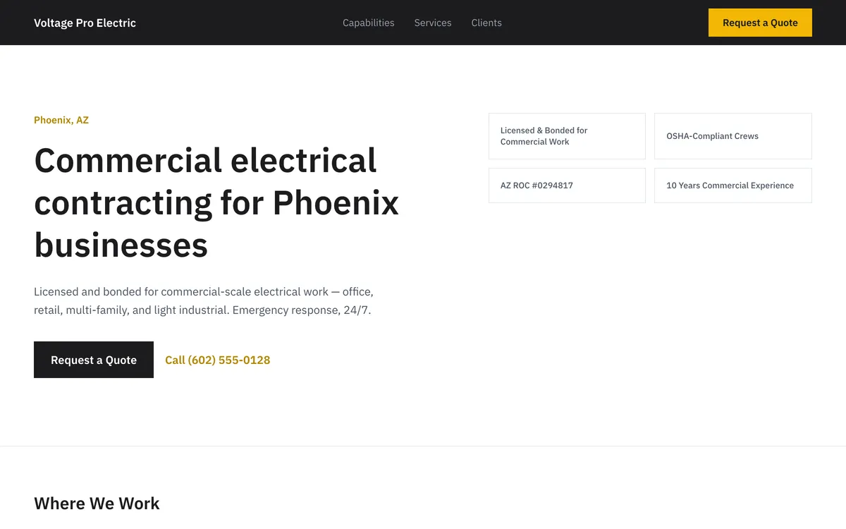 Voltage Pro Electric homepage preview